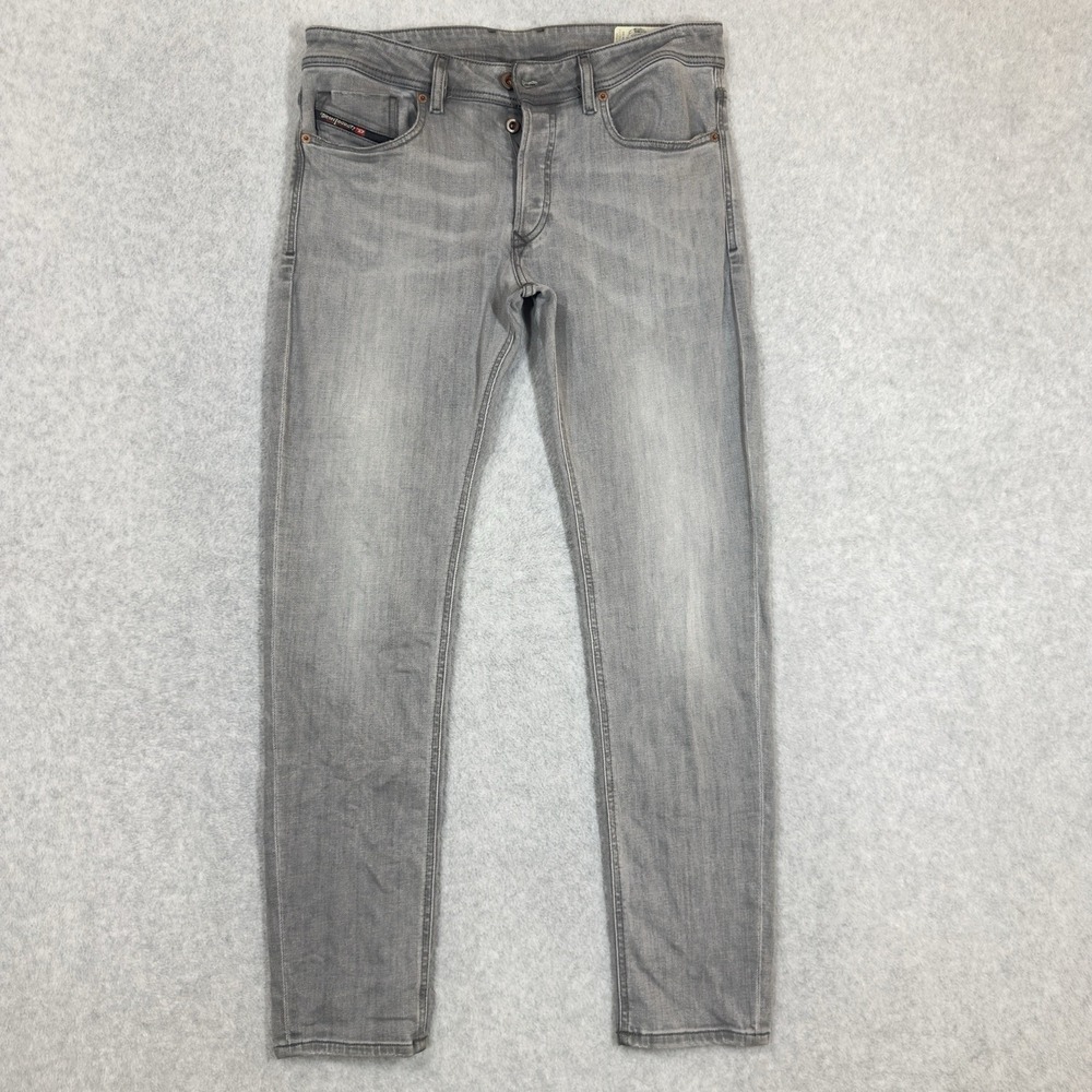 Diesel‎ SLEENKER-X Jeans Mens 32x30 Gray Denim Stretch Slim Skinny Whiskered Y2K